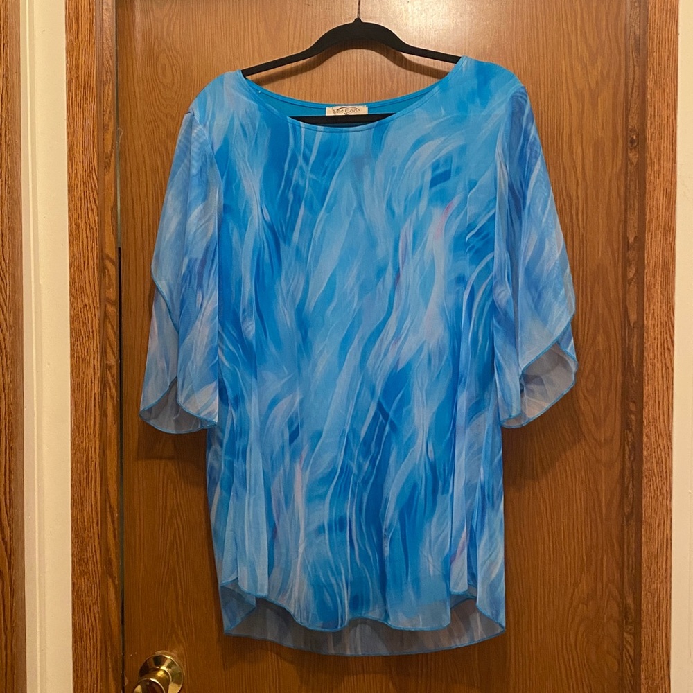 Cato Blue and White Flowing Blouse